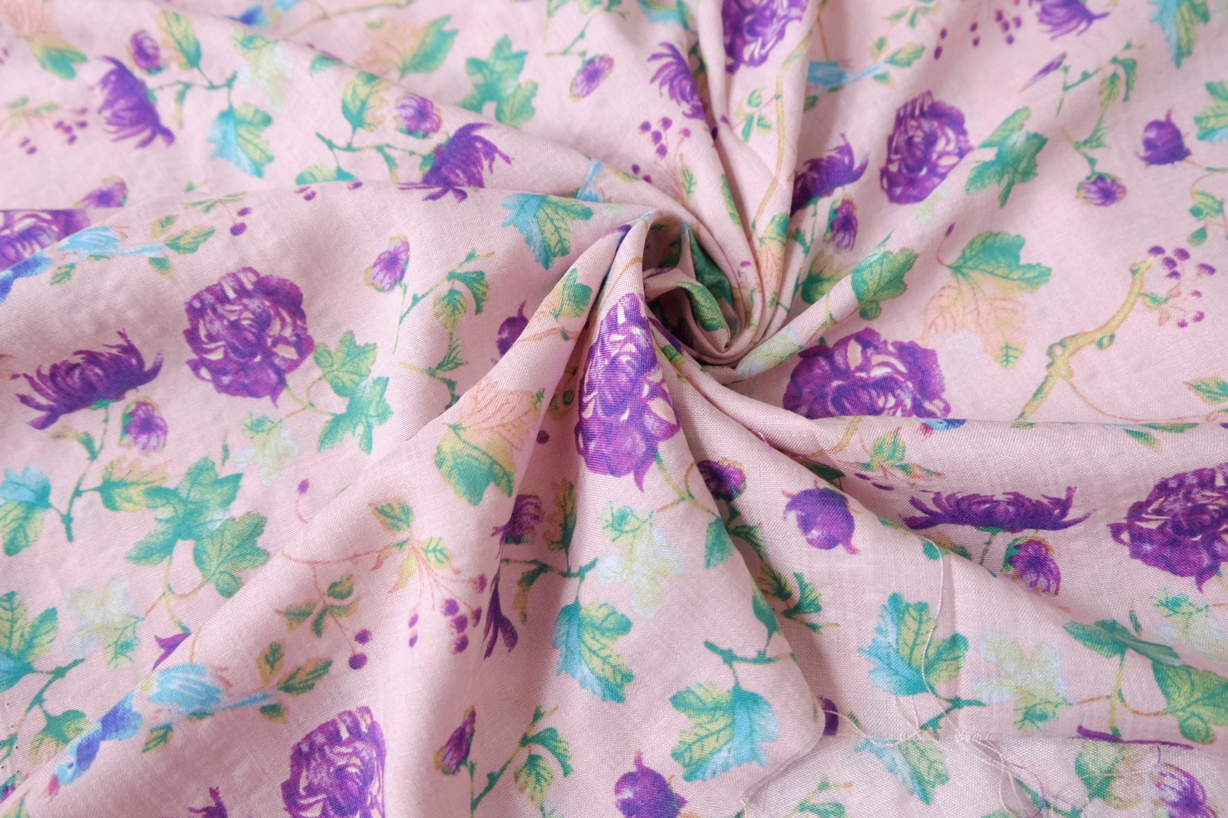Soft Pink Floral Jacquard Cotton Fabric, 2.19 Yards