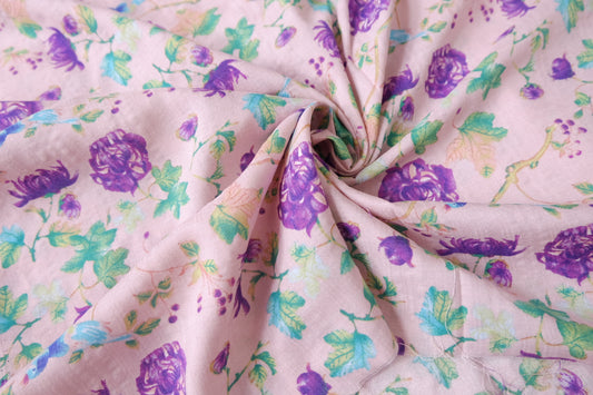 Soft Pink Floral Jacquard Cotton Fabric, 2.19 Yards
