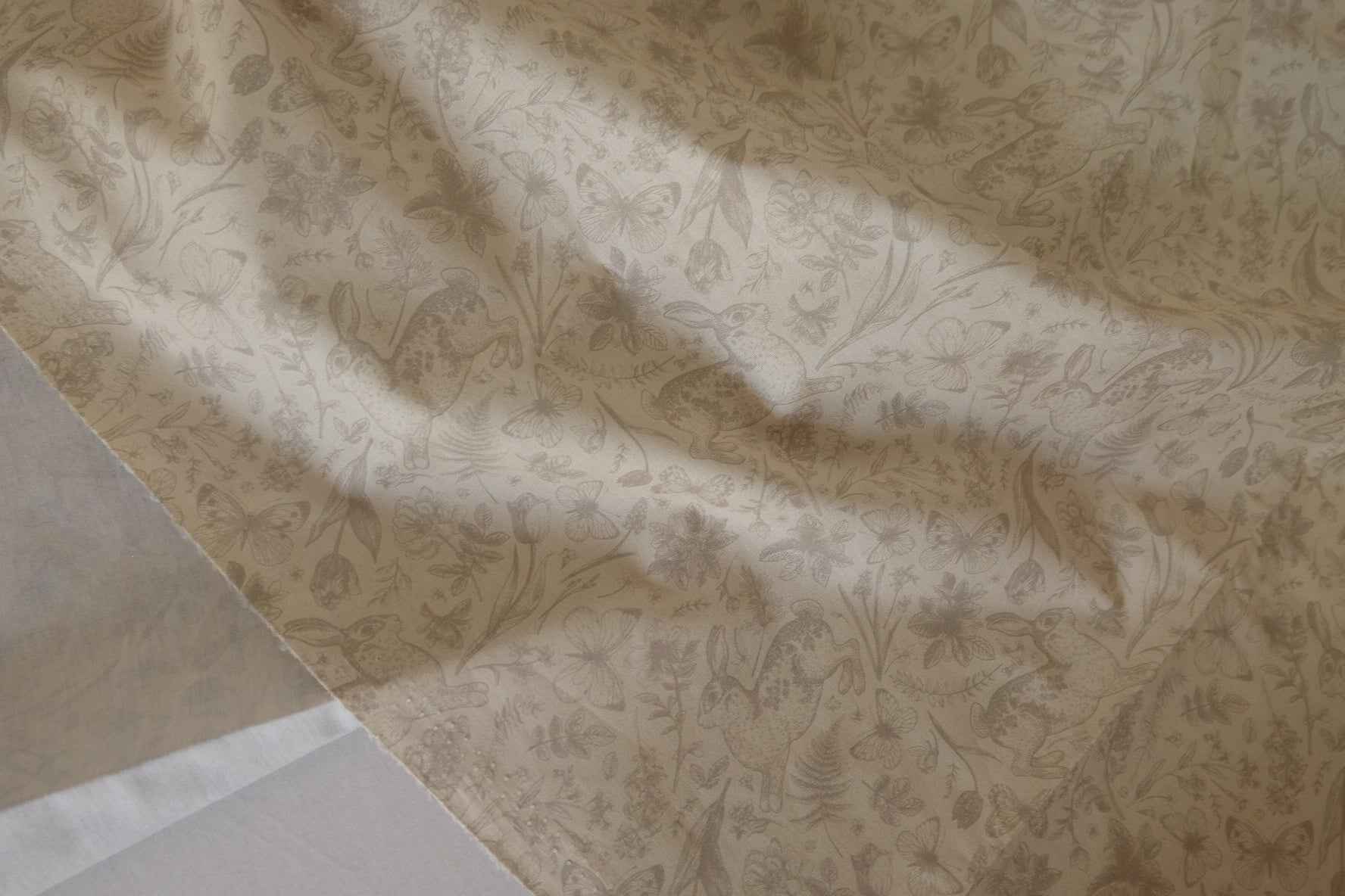 Neutral Rabbit Garden Cotton Fabric – 2.2 yd