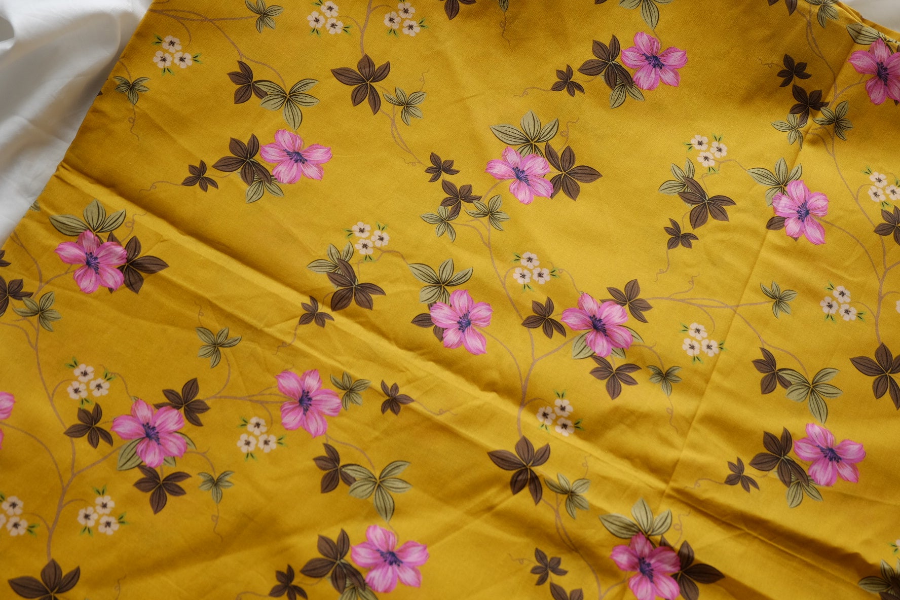 Mustard & Pink Floral Cotton Lawn – 2.2 yd