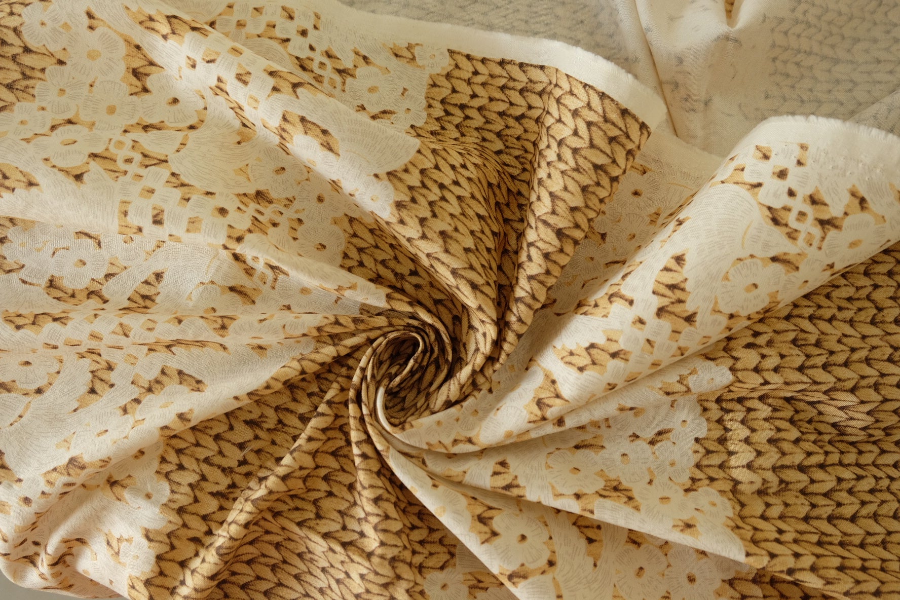 Linen Cotton Blend Structured Fabric – Textured Weave with Lace Effect Overlay – 2.2 yds