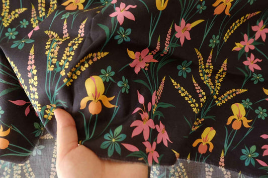 Black Floral Cotton Poplin Fabric – 2.2 yd