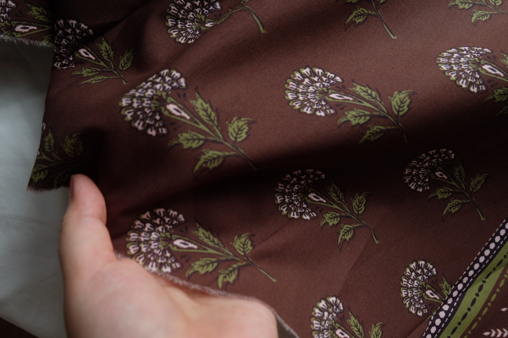 Brown Botanical Border Print Cotton – 1.6 yd