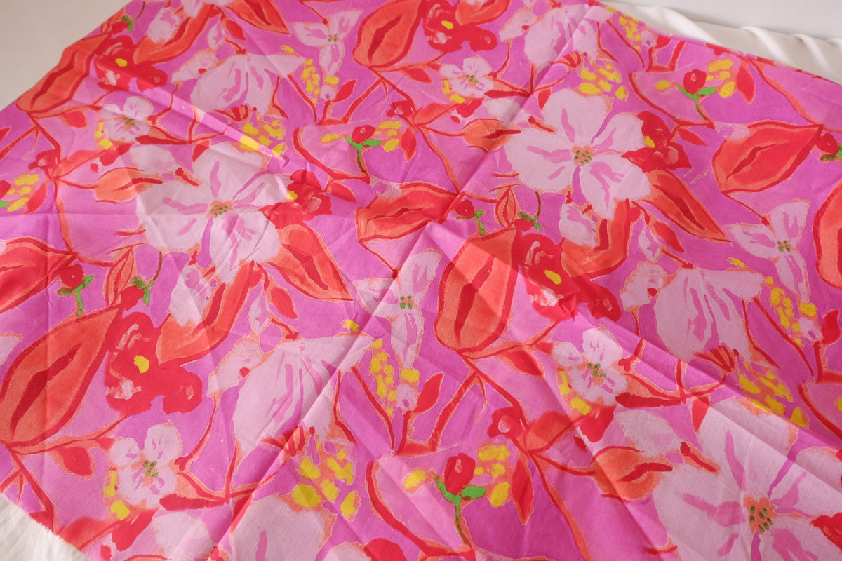 Hot Pink Floral High-Density Cotton Poplin Remnant – 1.1 yd