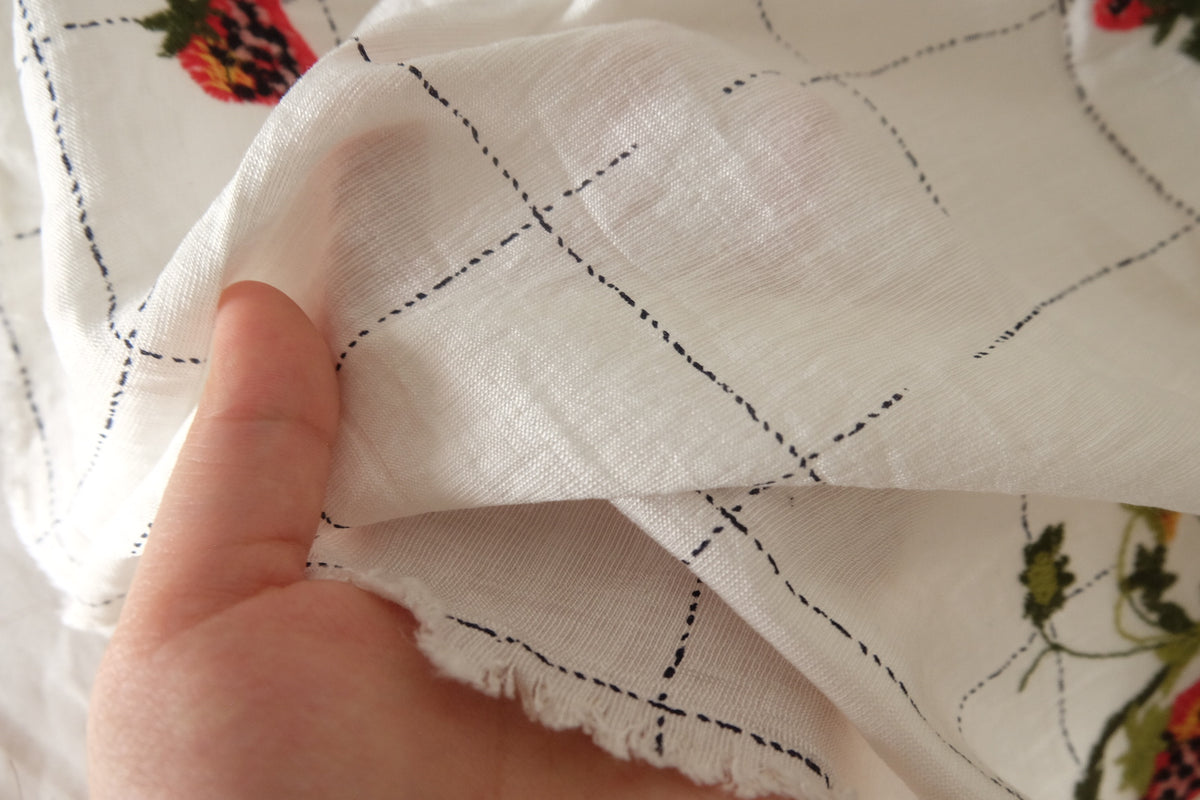 Strawberry Embroidered Tencel Ramie Blend — 1.64 yd