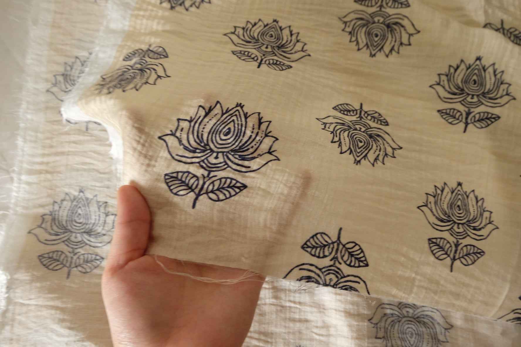 Line Drawing Floral Tencel Cotton Fabric – 1.6 Yards