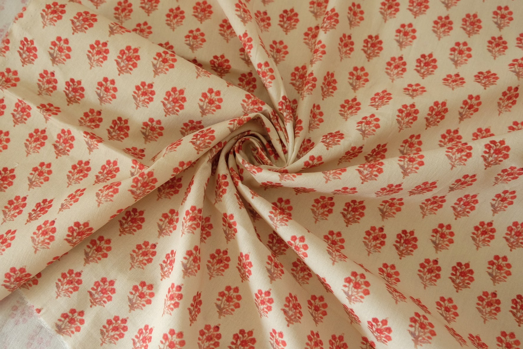 Vintage Red Floral Cotton Fabric – Small Blossom Print – 2.2 yd