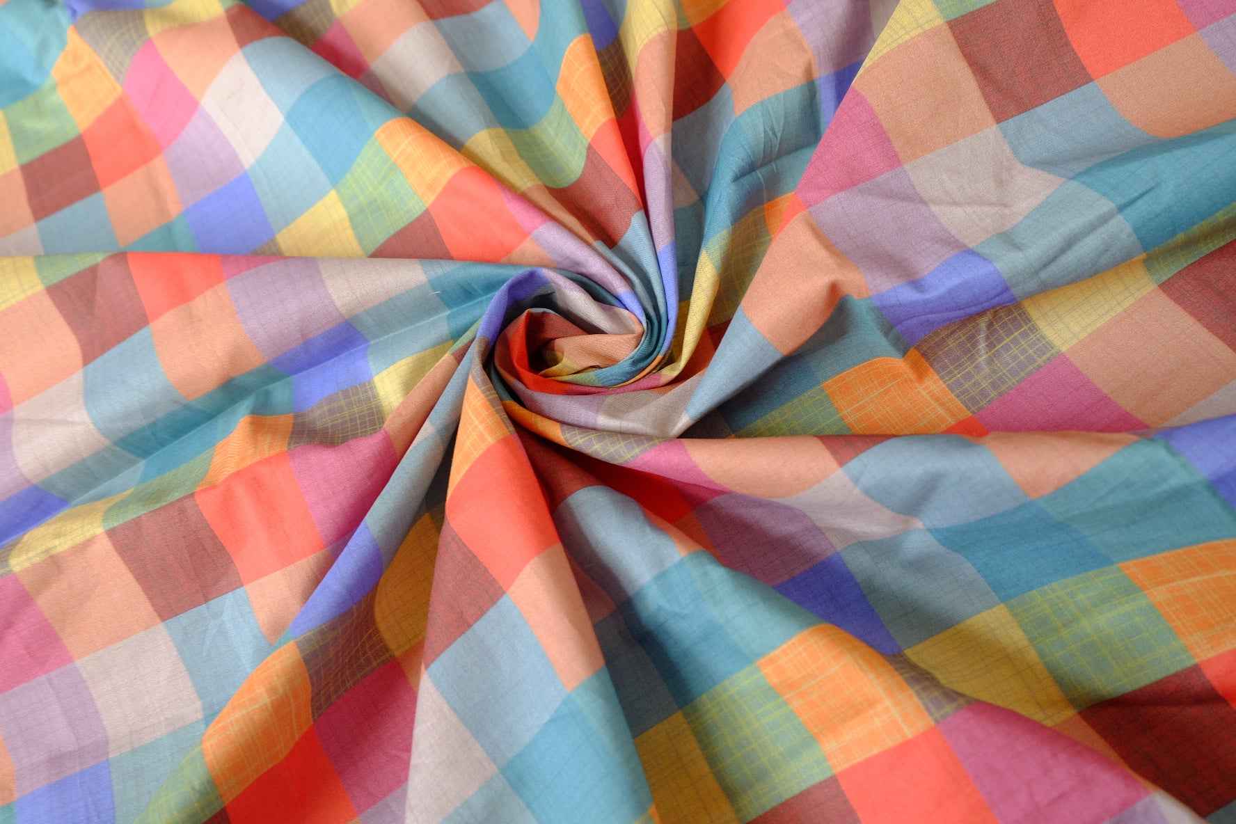 Colorful Madras Check Cotton Lawn Fabric — 3.94 yd