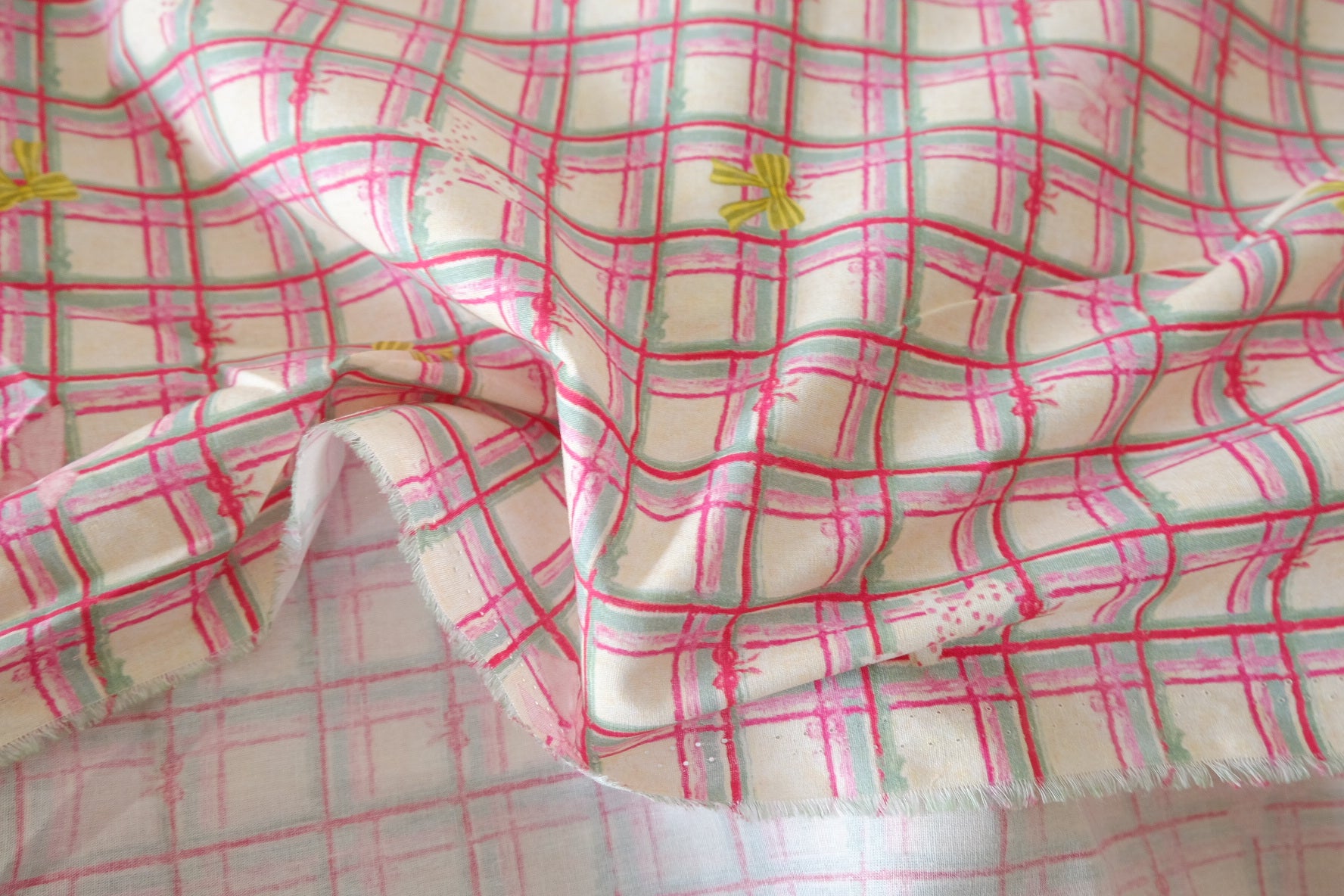 Pink Ribbon Plaid 60s Cotton Fabric – 2.73 yd
