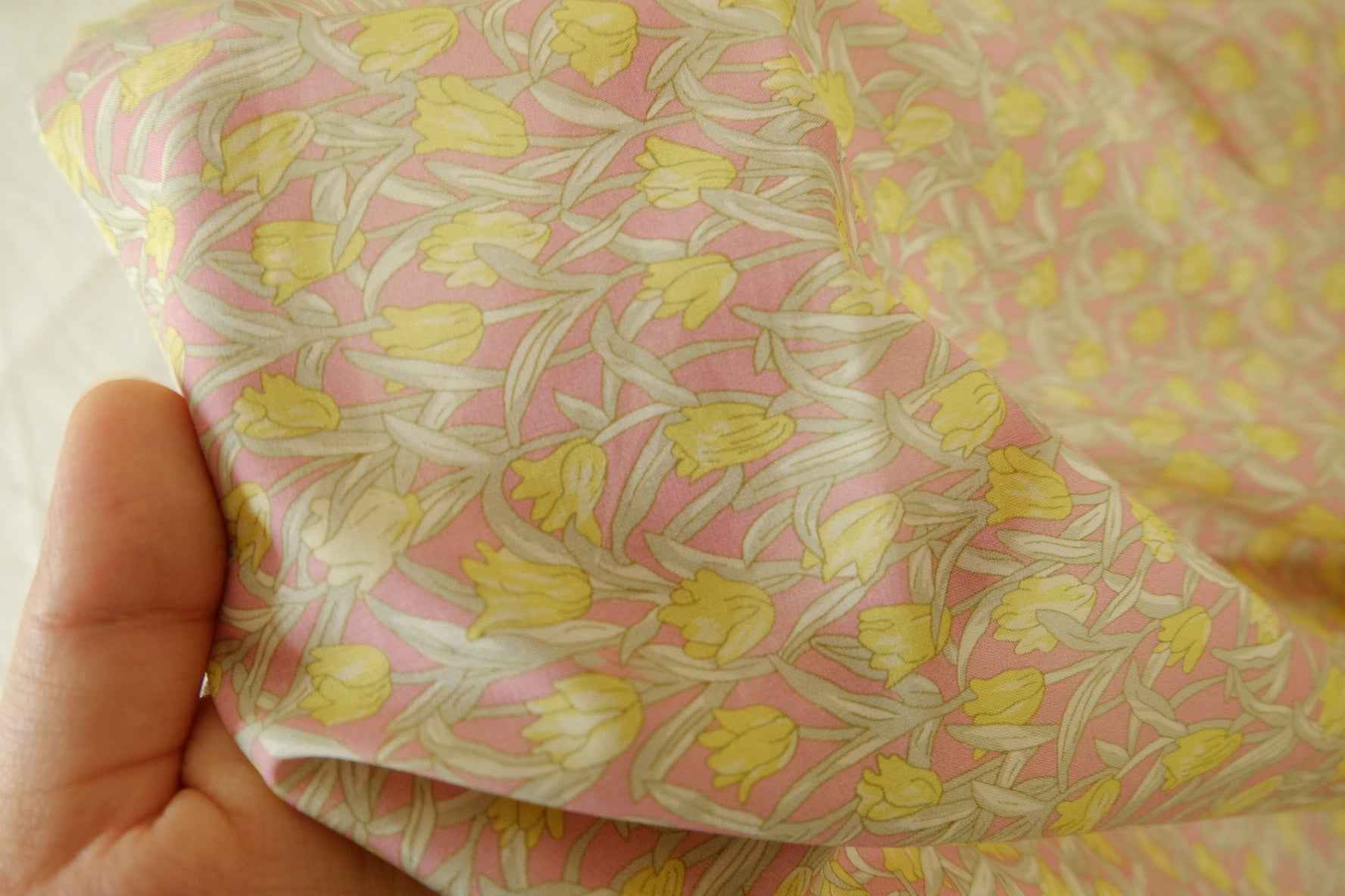 Pink Yellow Tulip Cotton Lawn Fabric – 2.2 yd