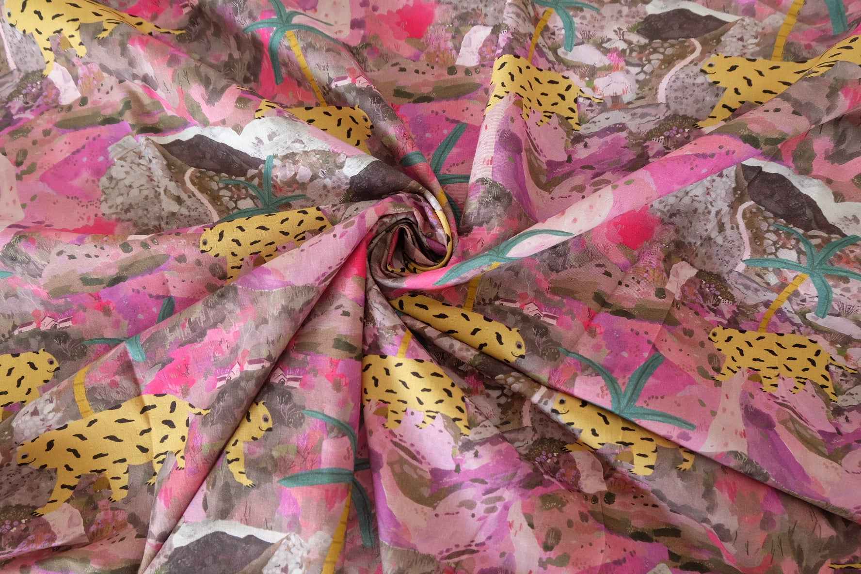 Pink Jungle Cotton Poplin — 2.73 yd