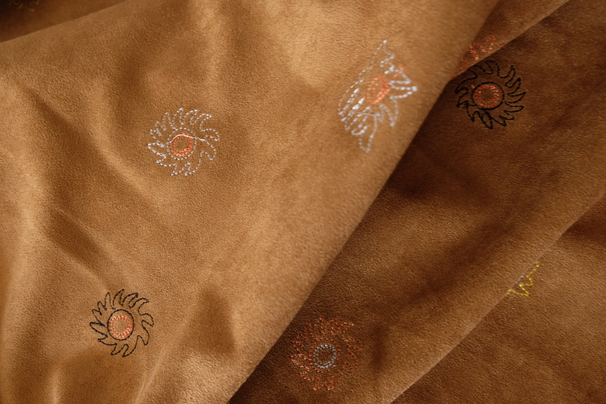 Golden Hour Blooms – Embroidered Faux Suede Fabric – 1.09 yd
