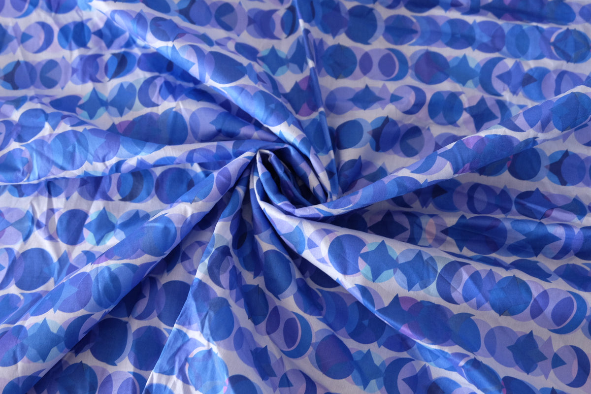 Blue Geometric Cotton Lawn Remnant – 1.1 yd