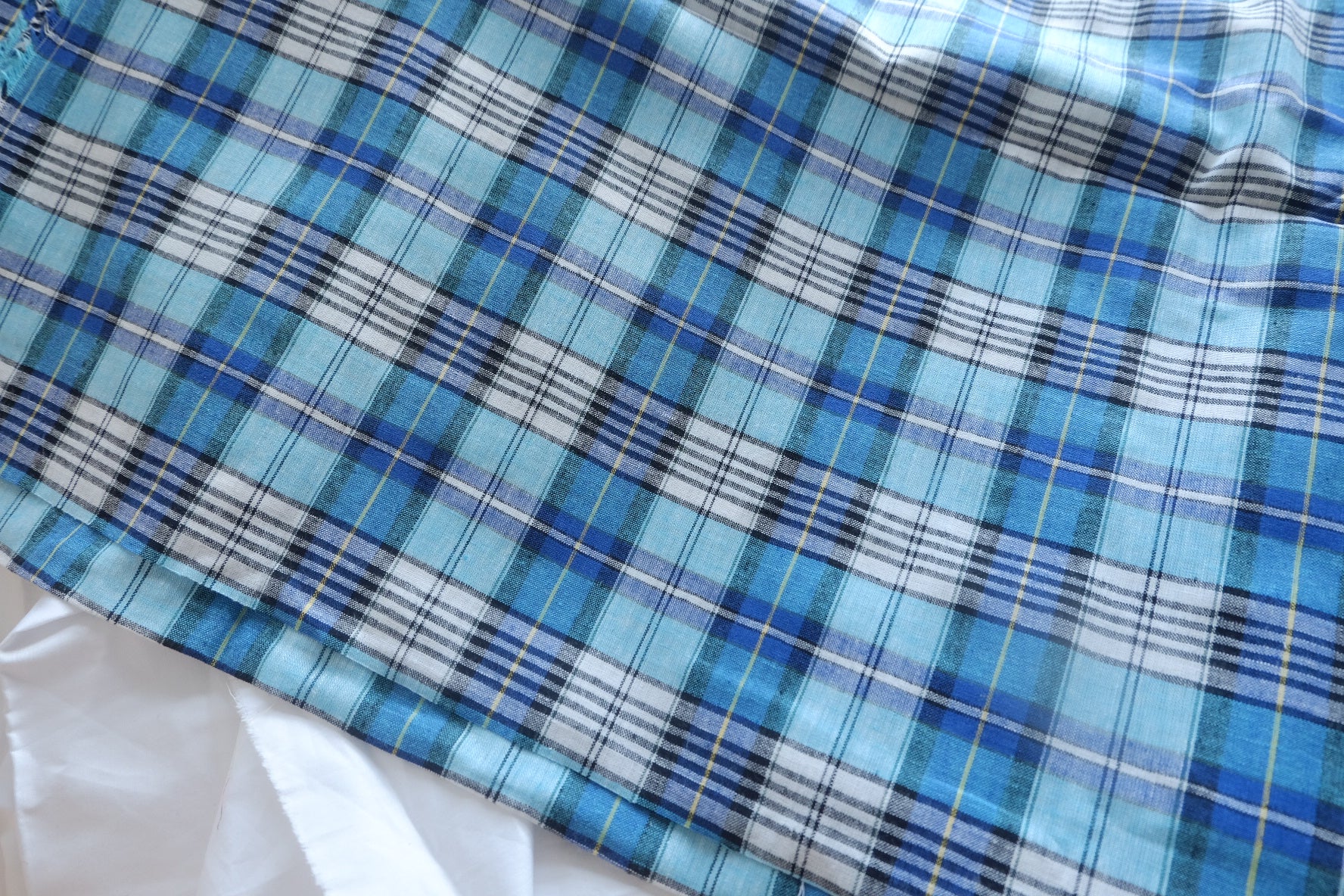 Blue Plaid Linen-Cotton Fabric - 2.19 yd