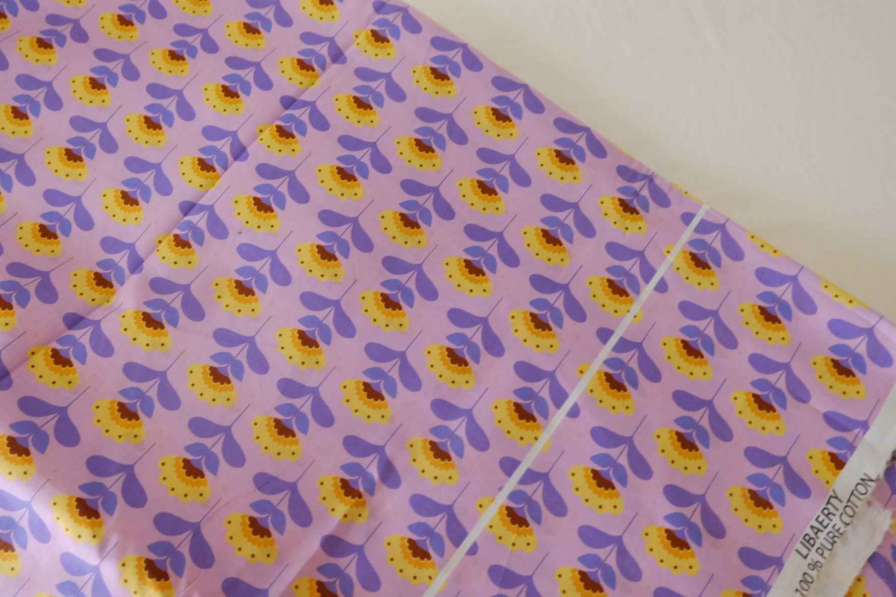 Cotton Lawn Fabric – Pink Purple Floral Garden Print-2.5 yd