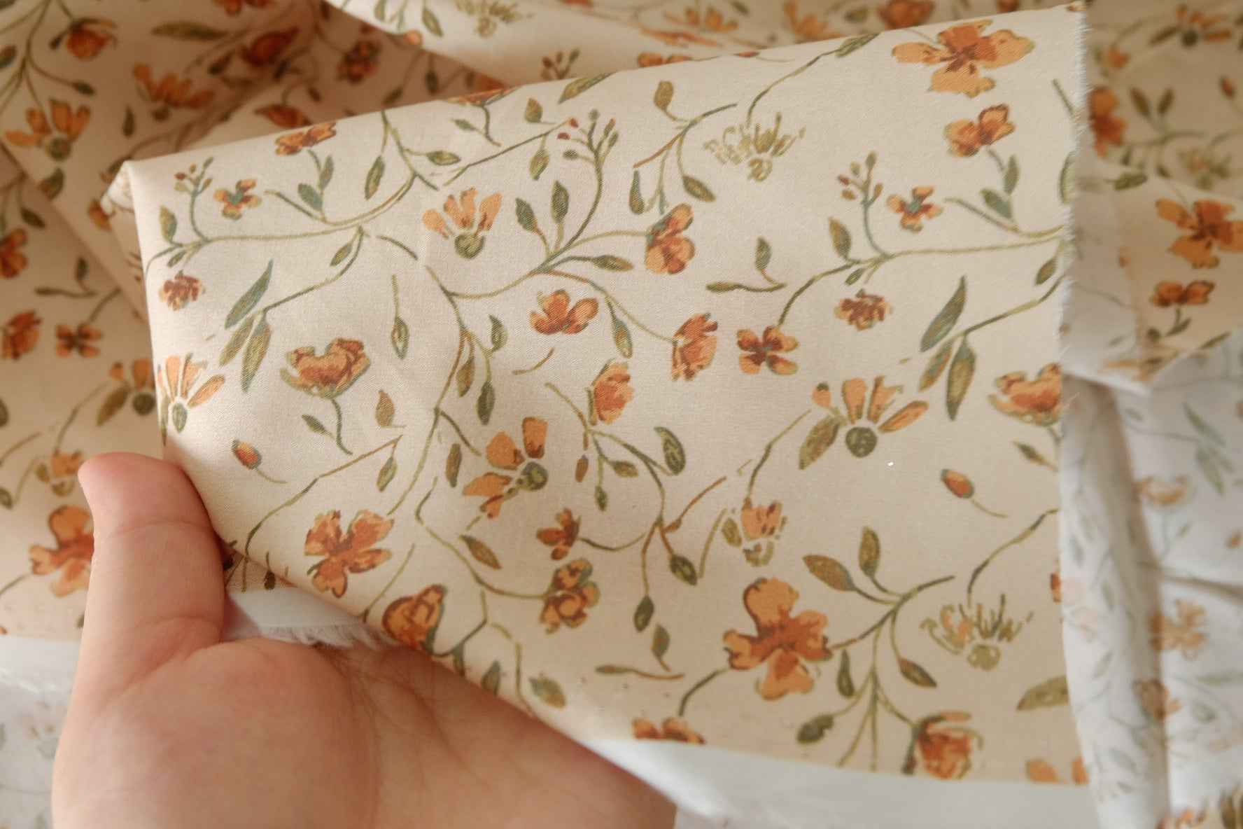 Tiny Orange Floral Cotton Poplin Fabric – 3.3 yd