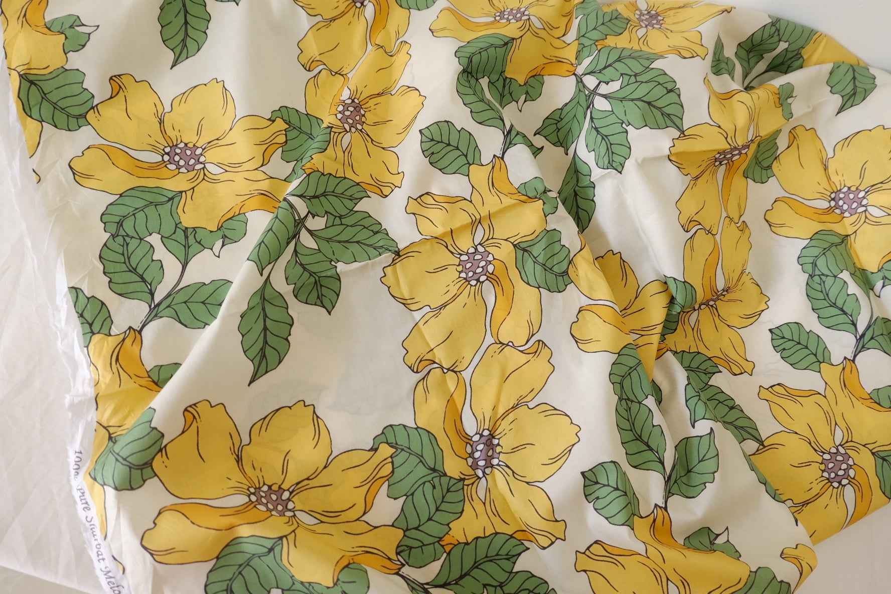 Yellow Floral Ultra-Light Cotton Lawn Fabric – 3.3 yd