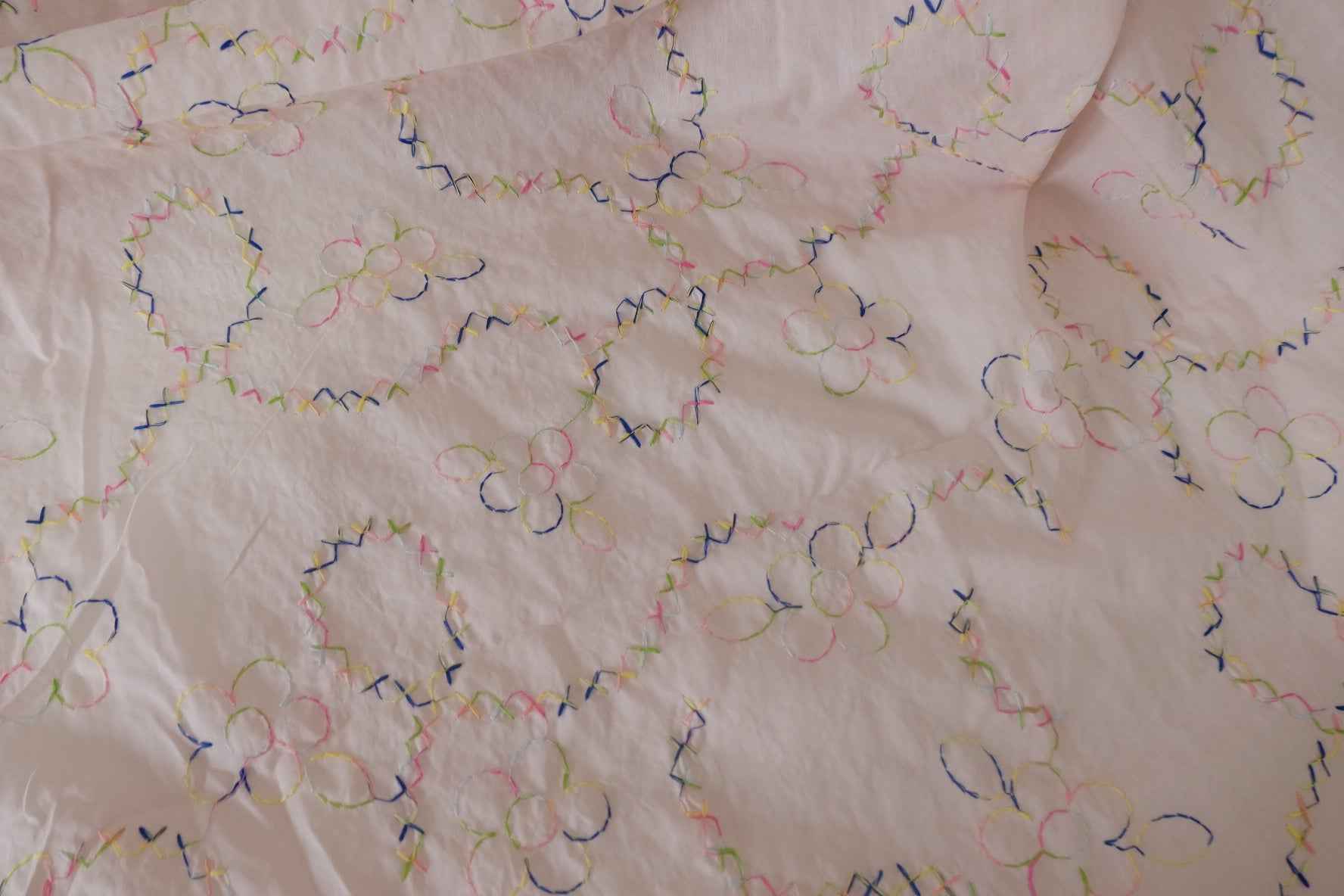 Rainbow Stitch Embroidered Cotton Fabric – 1.6 yd