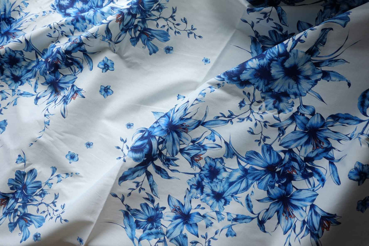 Cobalt Floral Cotton Sateen — 2.2 yd / 3.1 yd