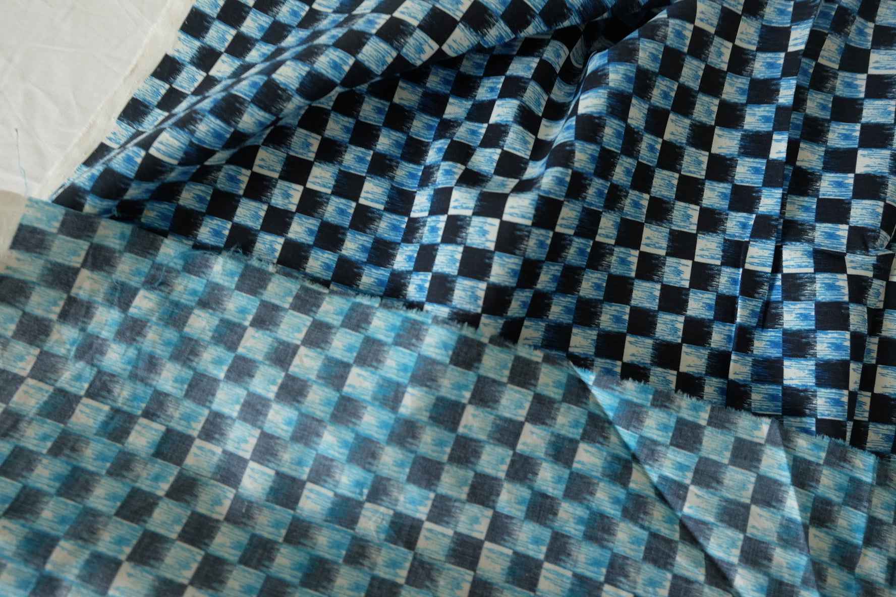 Blue Brush Checker Cotton Poplin — 3.28 yd