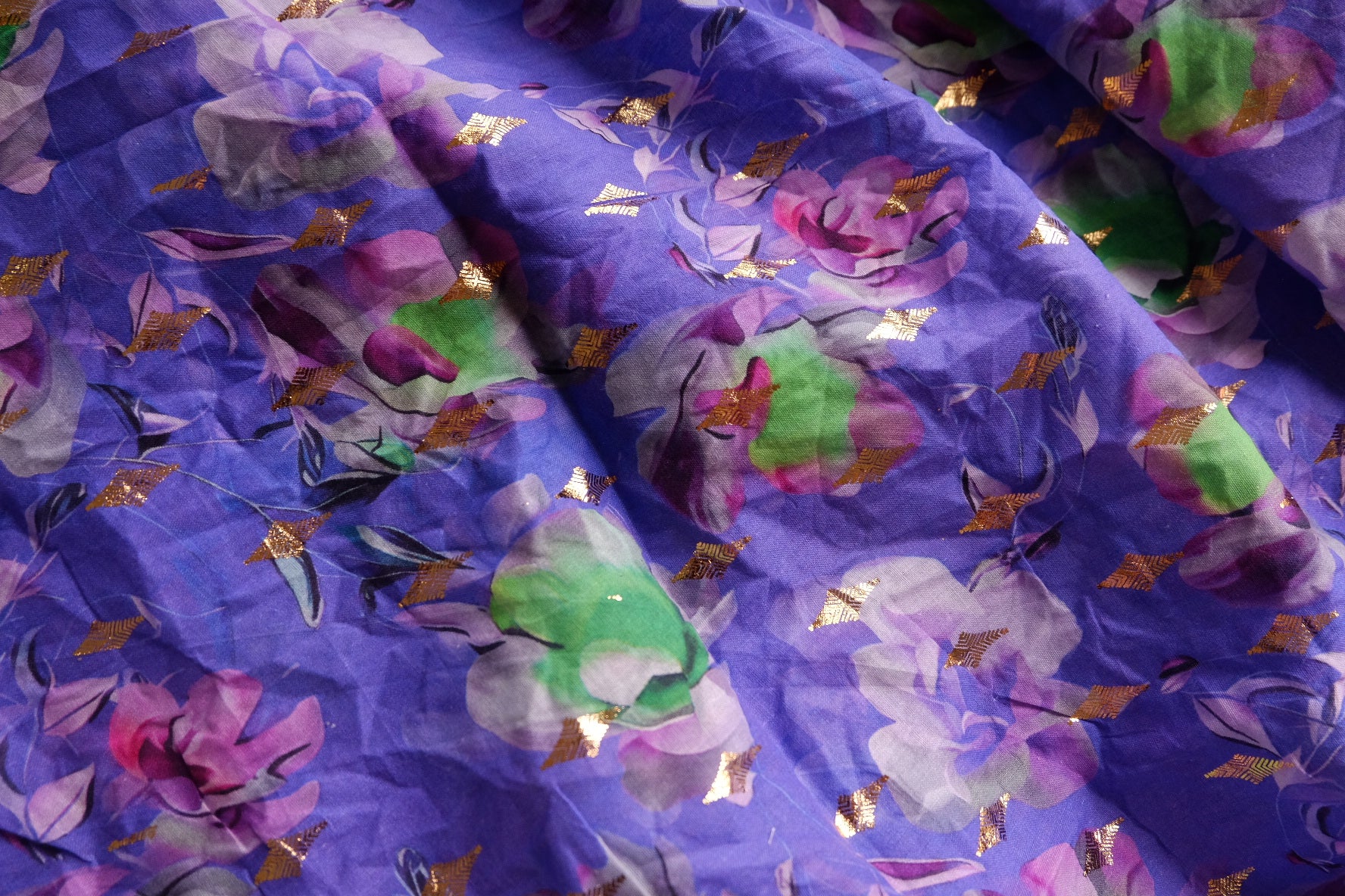 Purple Floral Gold-Dobby Cotton Voile – 3.3 yd