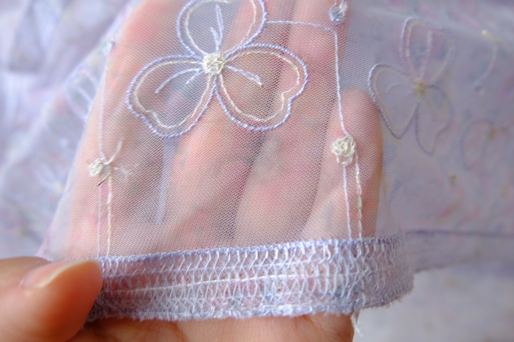 Lavender Floral Embroidered Tulle Fabric — 3.3yd
