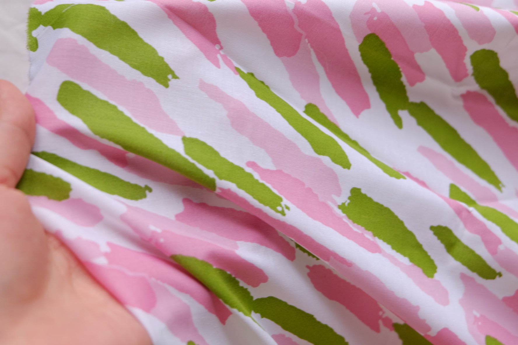 Pink & Olive Brushstroke Cotton Poplin – 3.3 yd