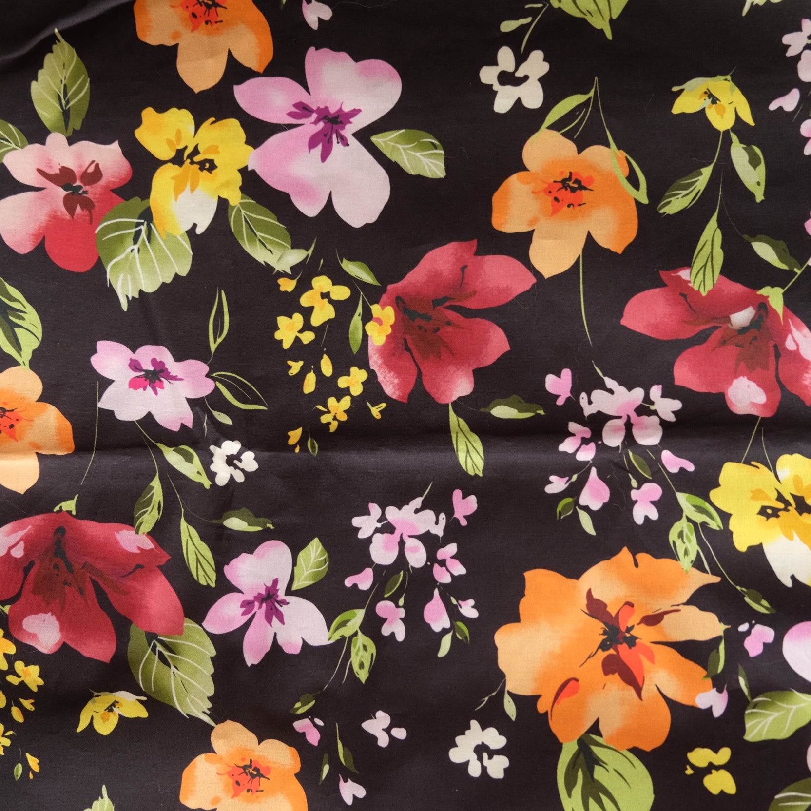 Dense Cotton Poplin Floral Fabric – Black Ground Dress Cotton