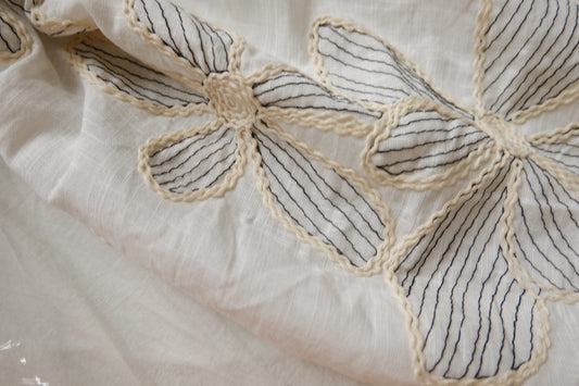 Embroidered Linen-Cotton Floral Fabric - 1.53 yd