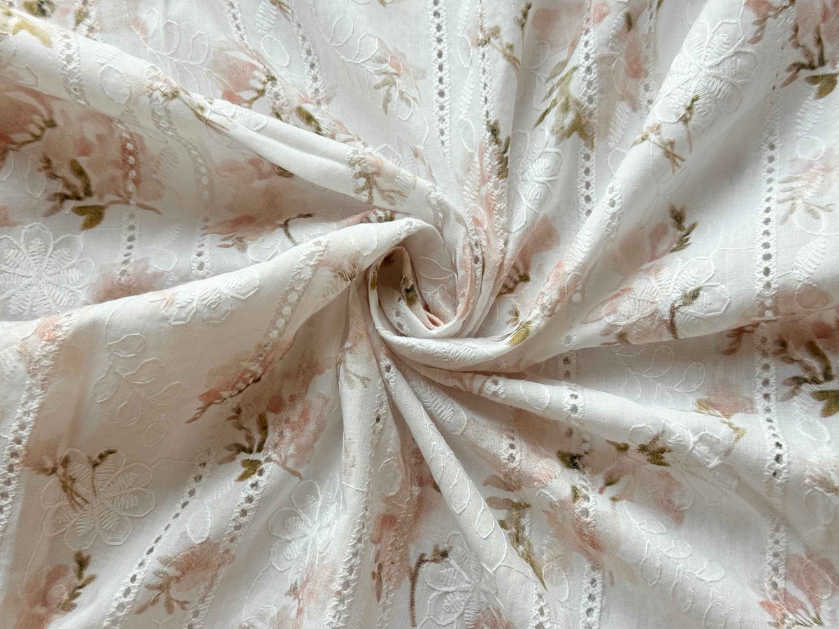 Blush Floral Eyelet Embroidered Cotton — 3.3 yd