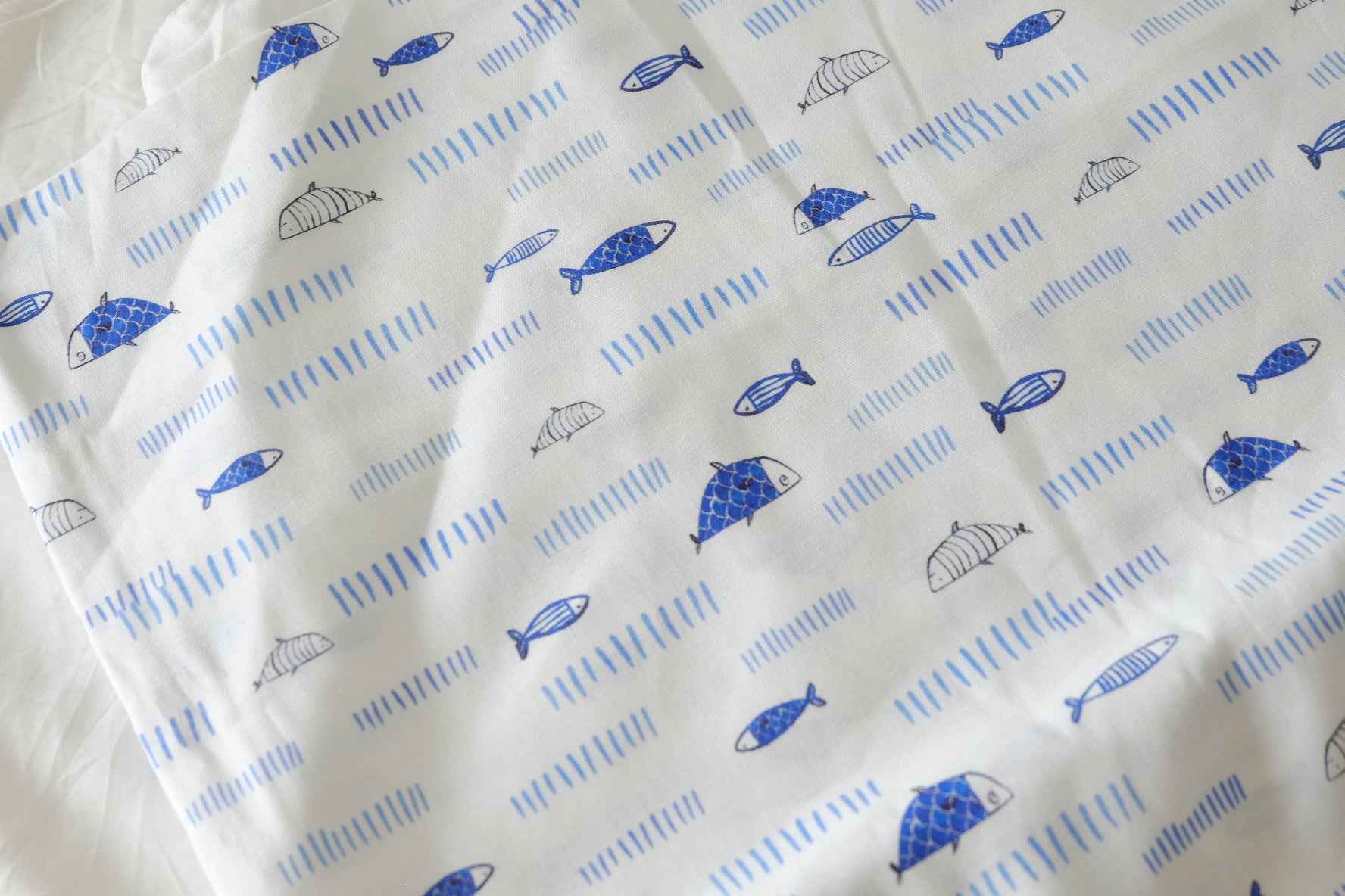 Blue Fish Textured Cotton Fabric – 1.6 Yards