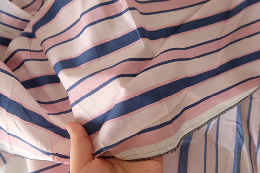 Pink & Navy Striped Cotton Lawn Fabric – 1.6 yd