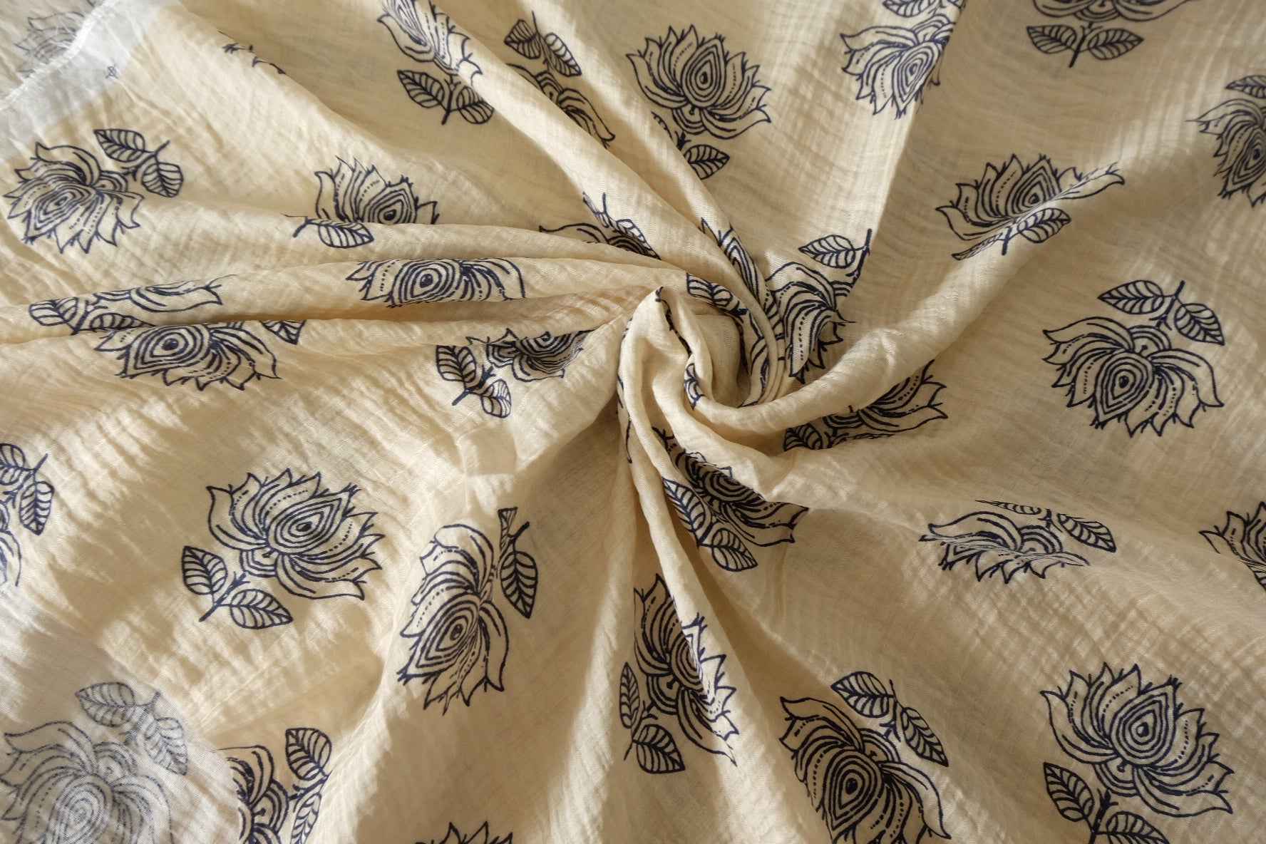 Line Drawing Floral Tencel Cotton Fabric – 1.6 Yards