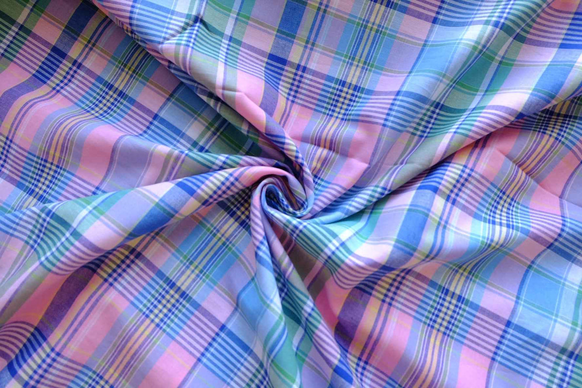 Pastel Rainbow Plaid Yarn-Dyed Cotton Fabric – 2.19 yd