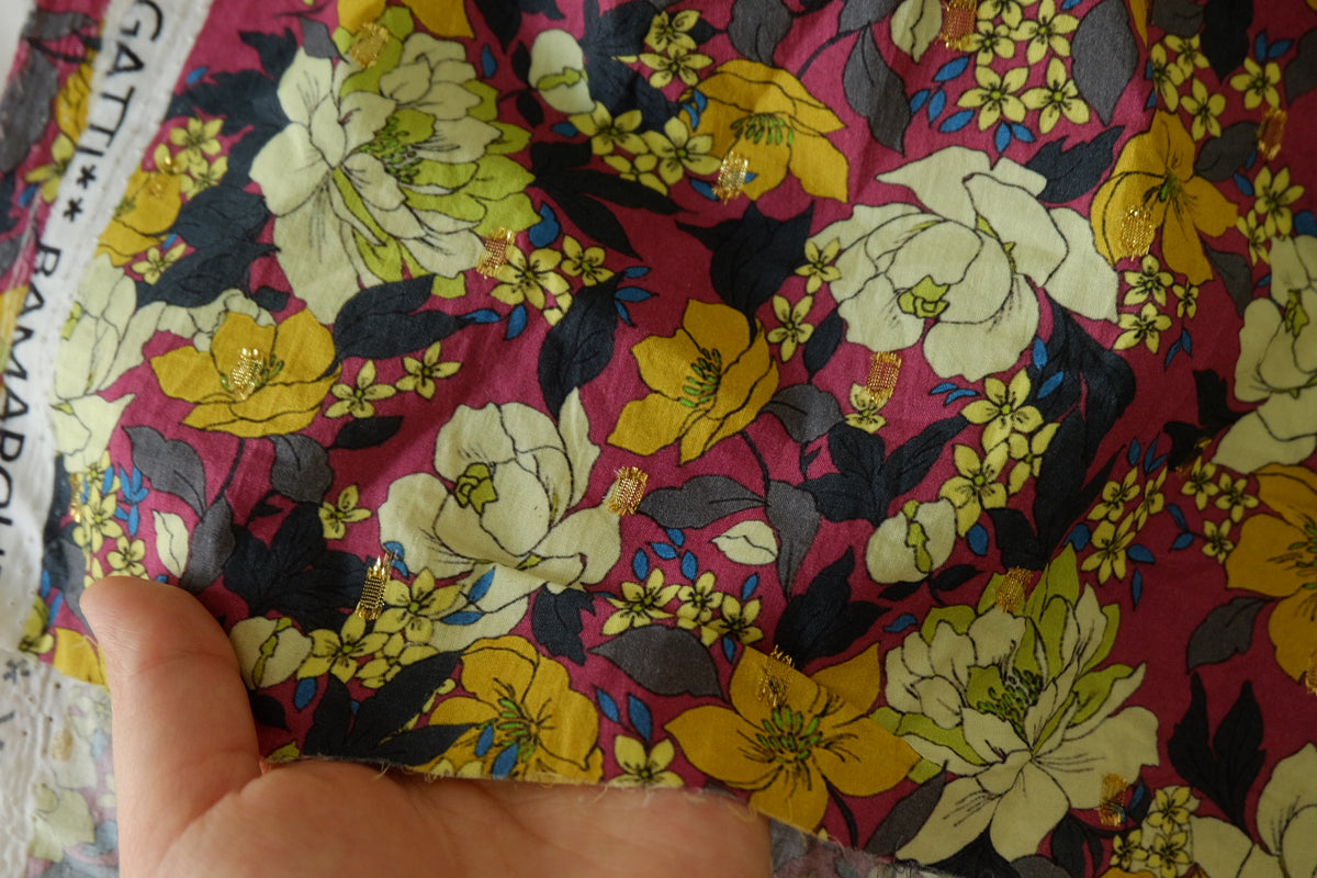 Magenta Floral Gold-Dot Cotton Lawn – 1.7 yd