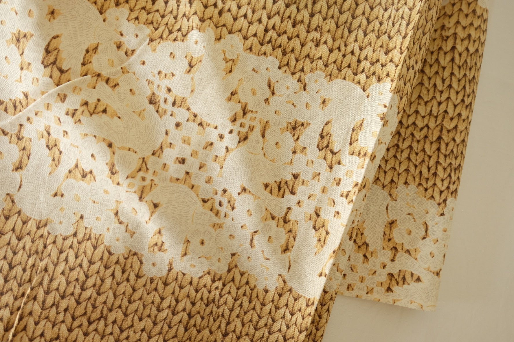Linen Cotton Blend Structured Fabric – Textured Weave with Lace Effect Overlay – 2.2 yds