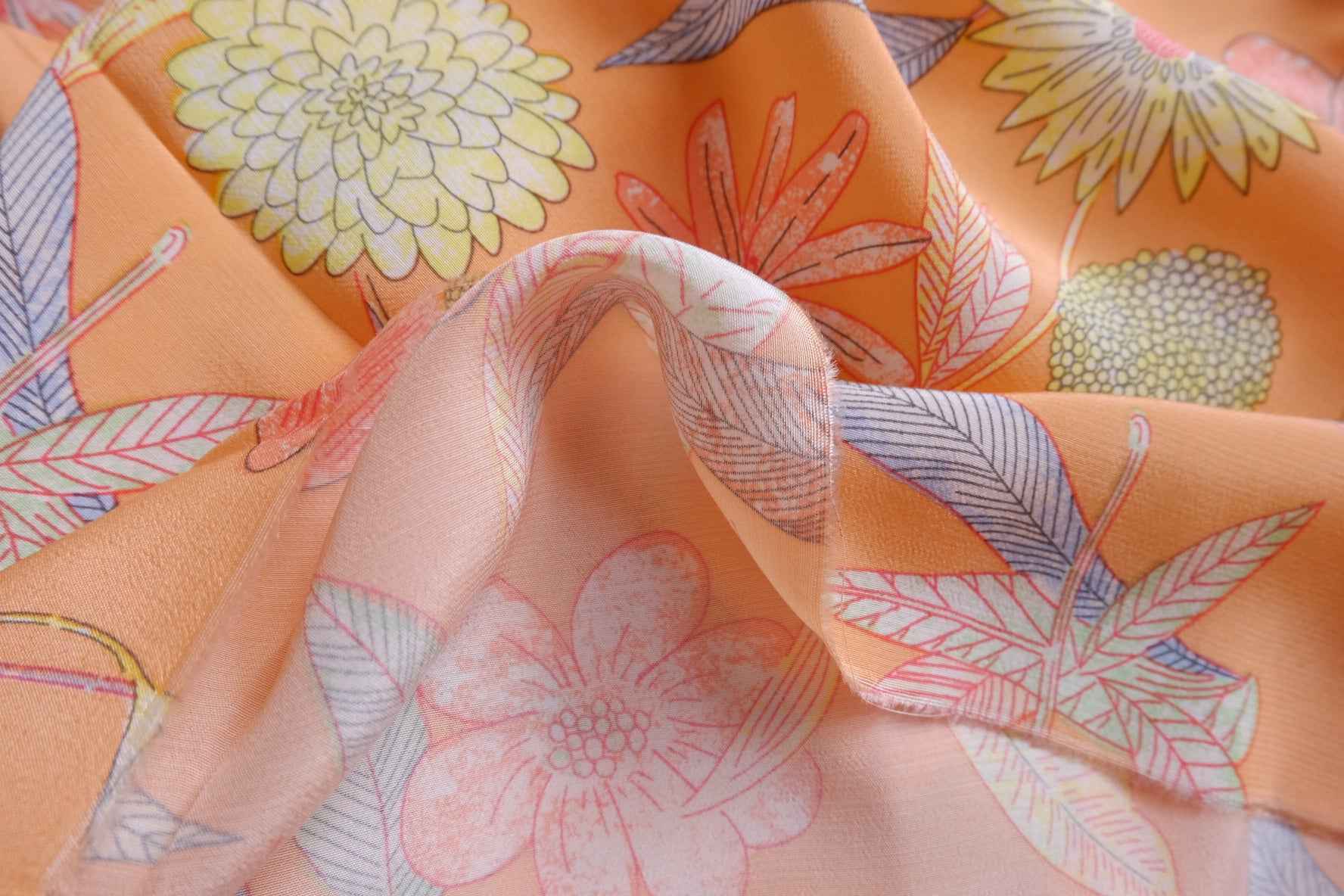 Peach Botanical Rayon Fabric, Lightweight Drapey Summer Dress Weight, 3.3Yards