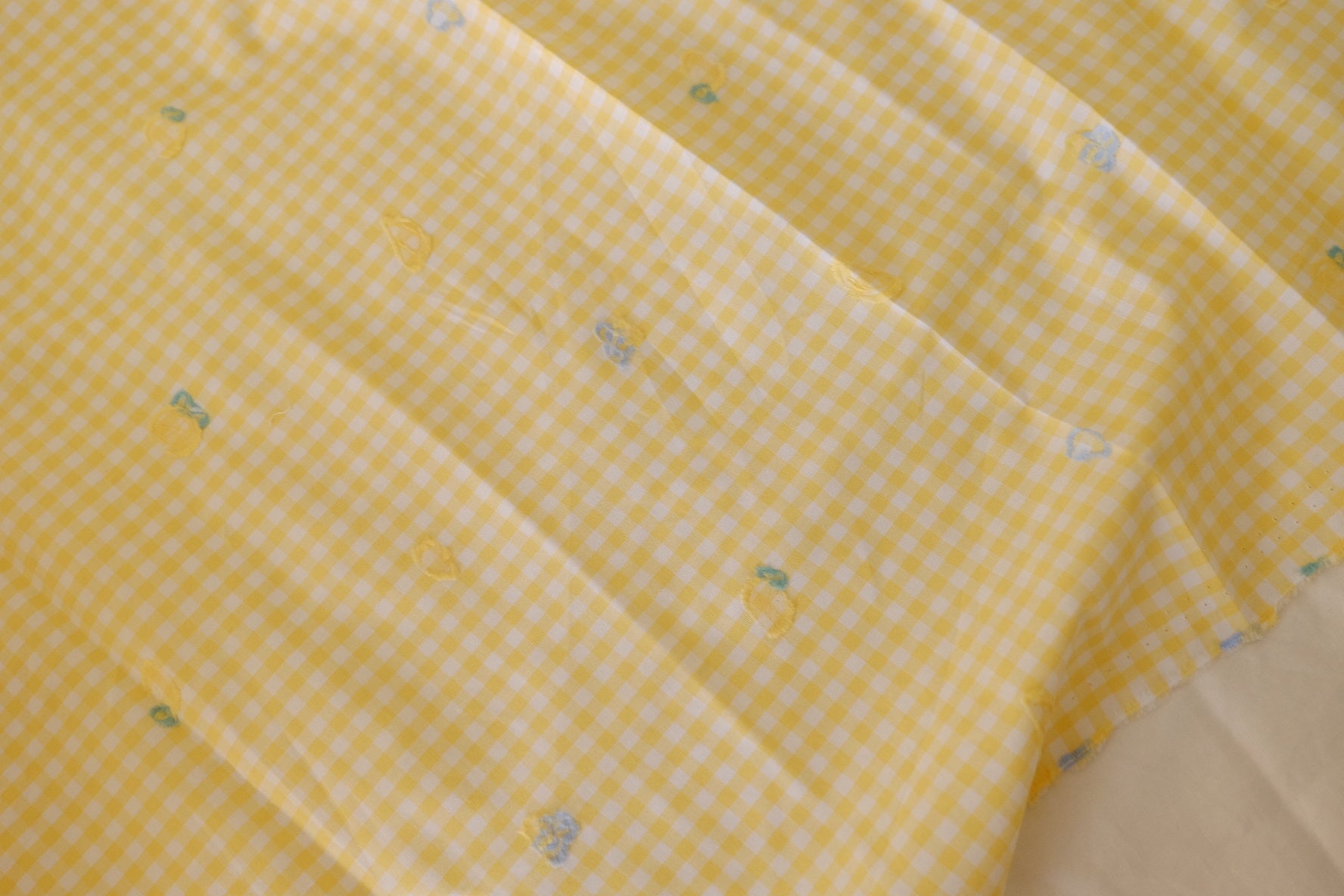 Lemon Embroidered Yellow Gingham Cotton – 2.2 yd
