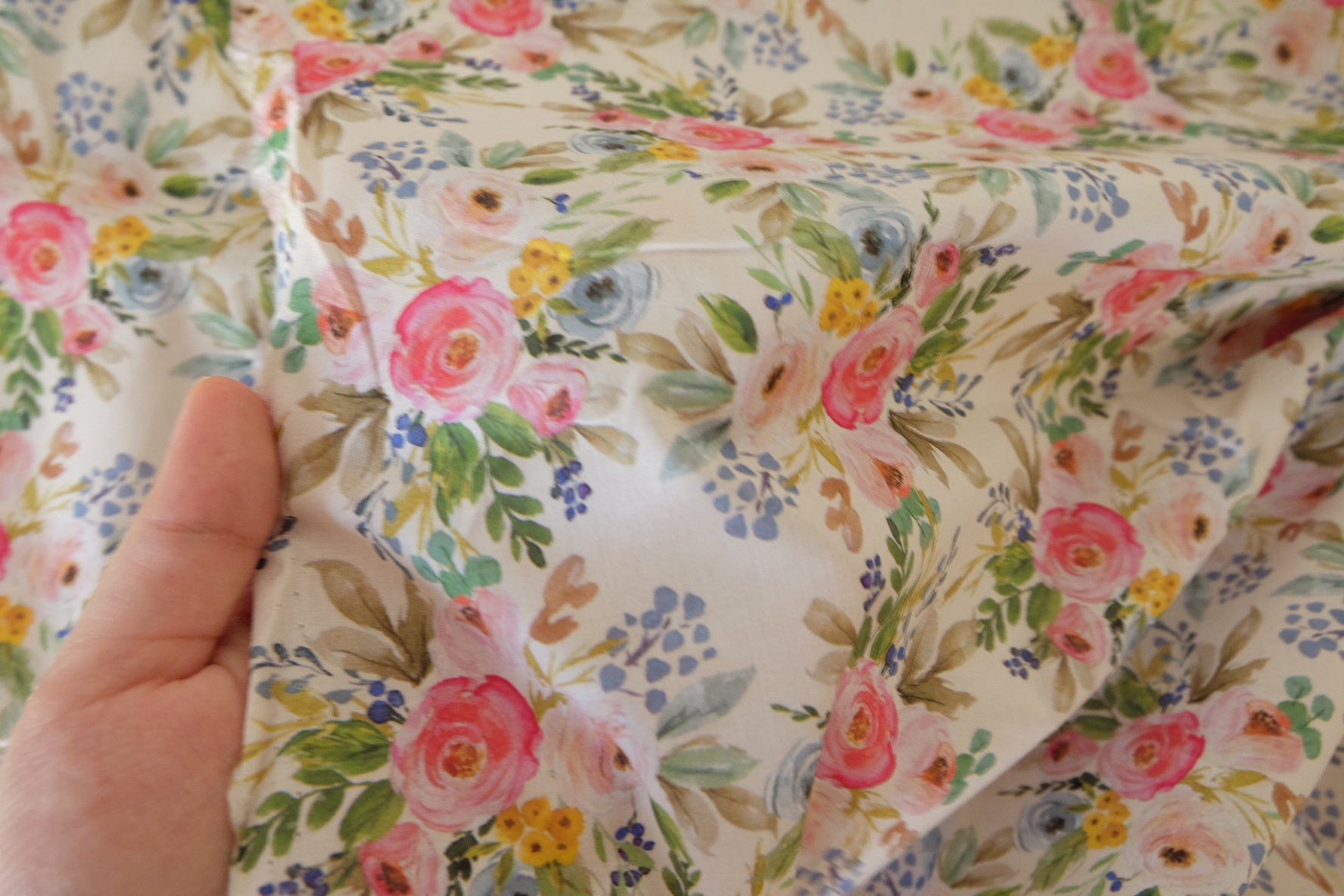 Watercolor Bouquet Cotton Lawn Fabric – Soft Spring Floral Print (1.6 yd Cut)