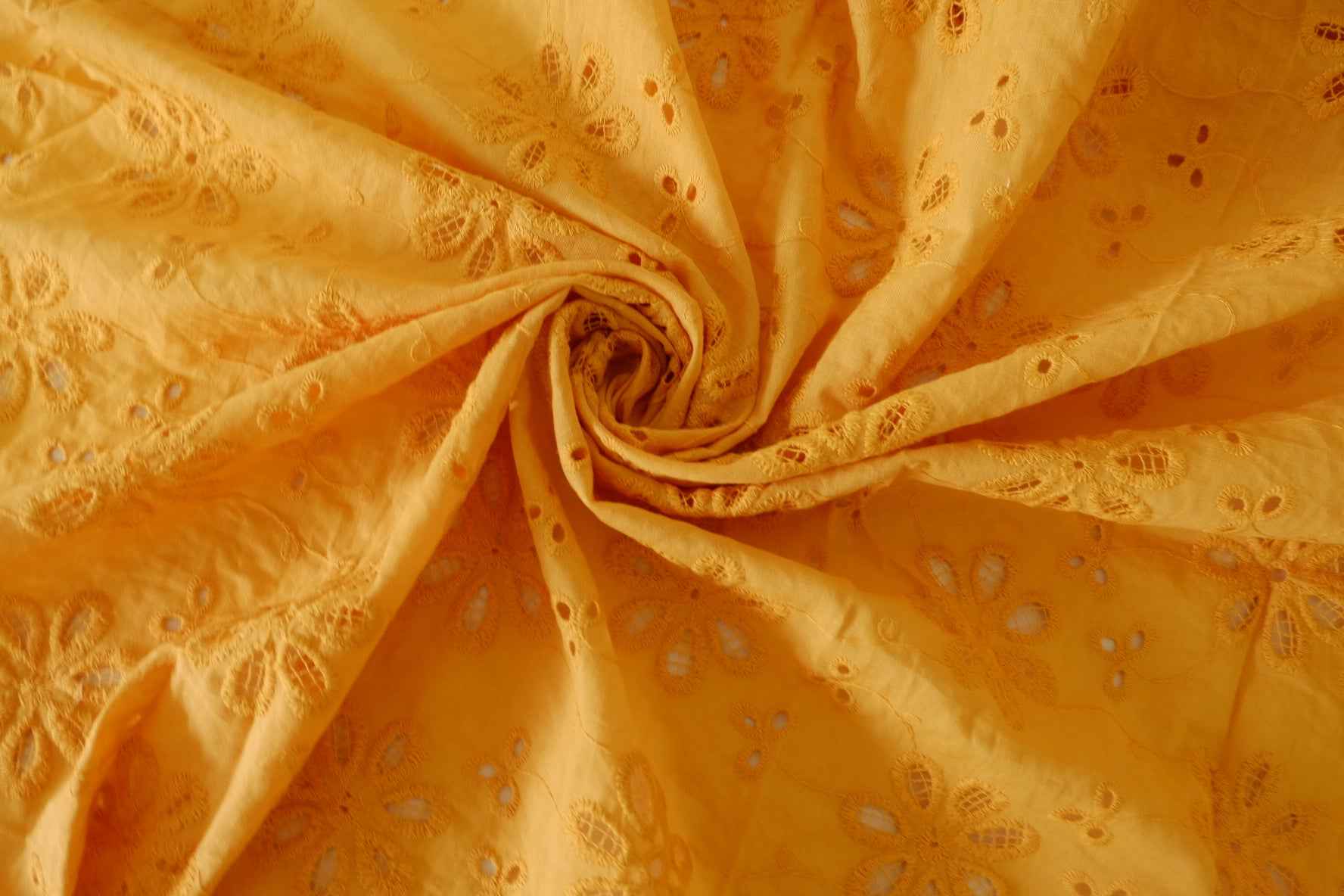 Marigold Eyelet Embroidered Cotton Fabric – 1.75 yd