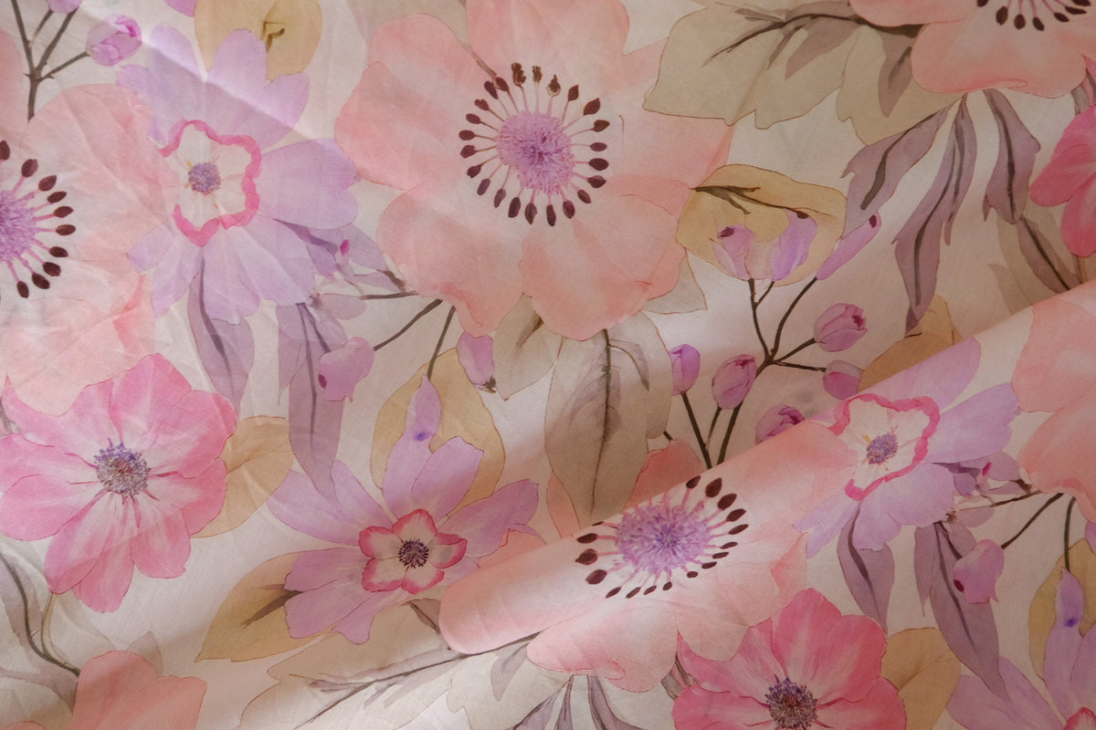 Blush Watercolor Floral Cotton Lawn — 2.3 yd