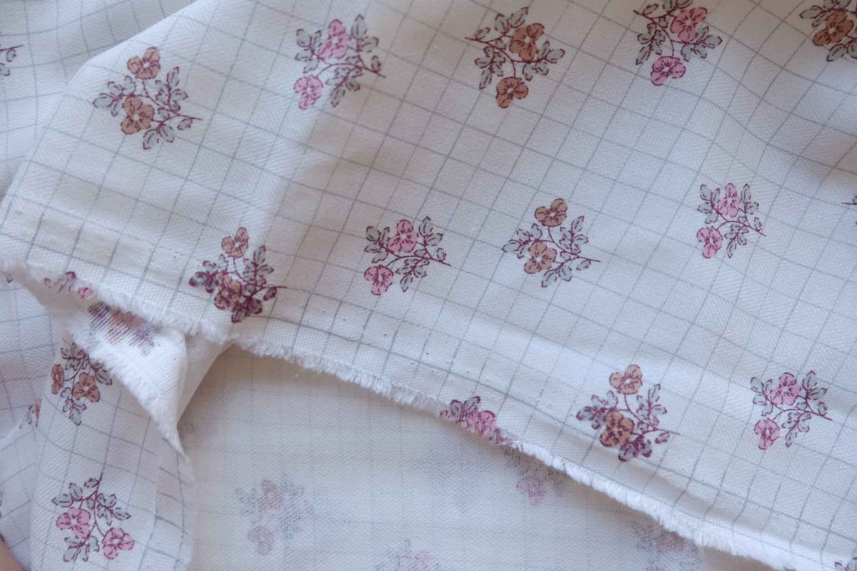 Vintage Rose Check Herringbone Cotton Fabric – 2.2 yd