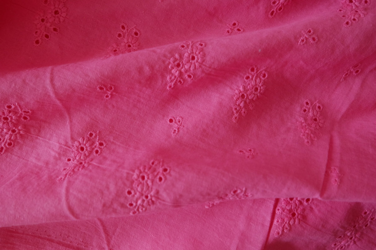 Raspberry Pink Floral Eyelet Cotton – 2.2 Yards