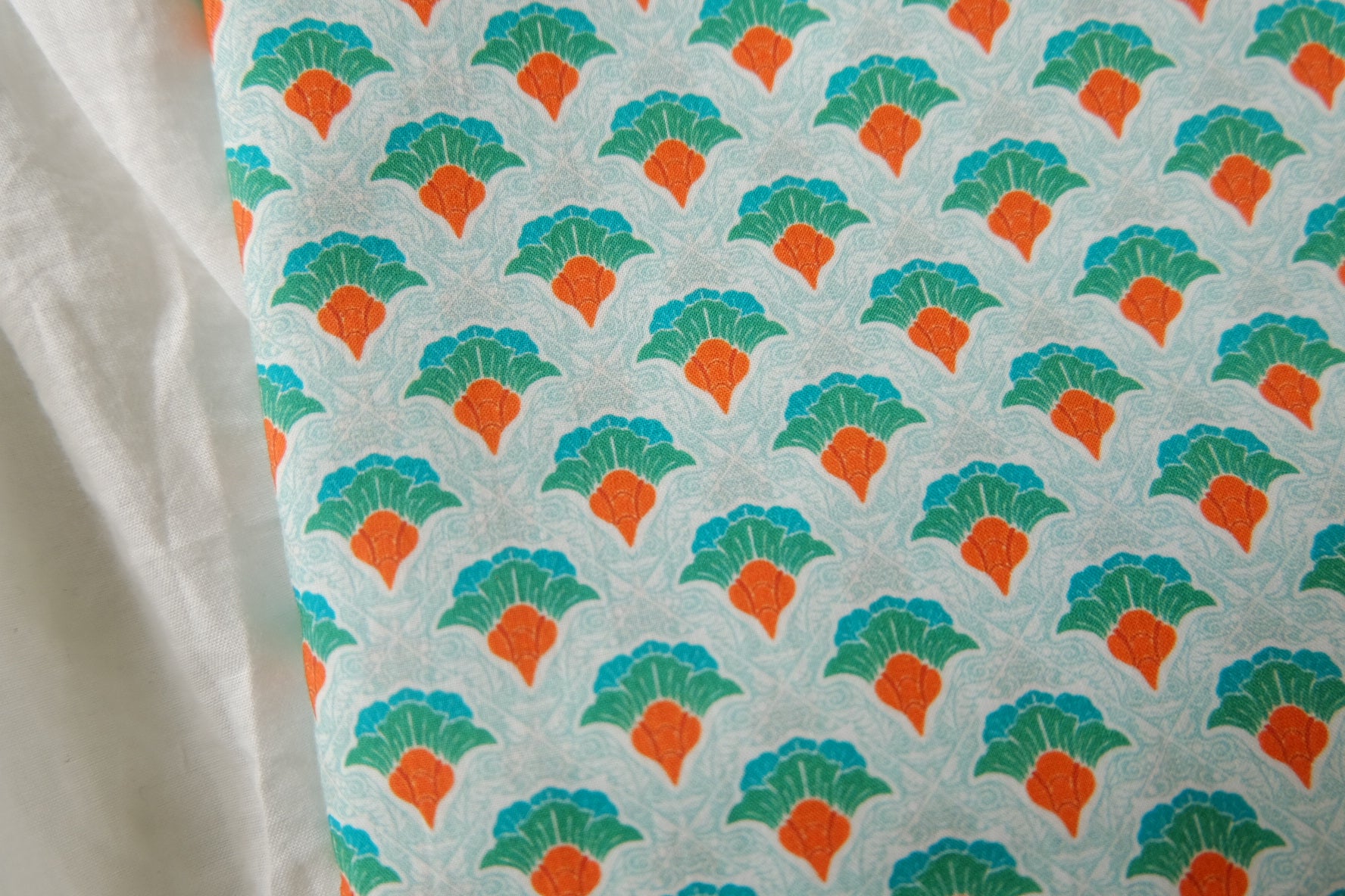 Mint and Orange Geometric Cotton Poplin for Shirts and Dresses 3.3 Yards