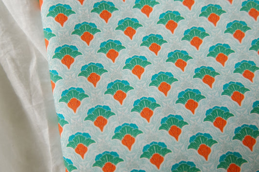 Mint and Orange Geometric Cotton Poplin for Shirts and Dresses 3.3 Yards