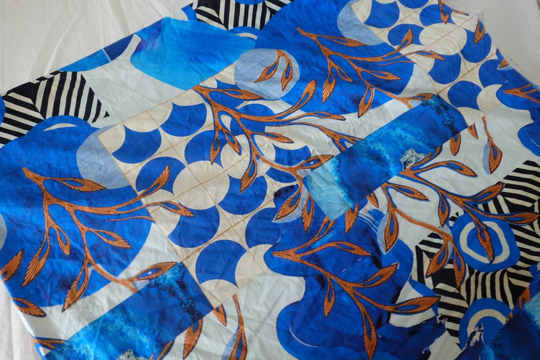 Bold Blue Floral Cotton Poplin Fabric – 2.2 yd