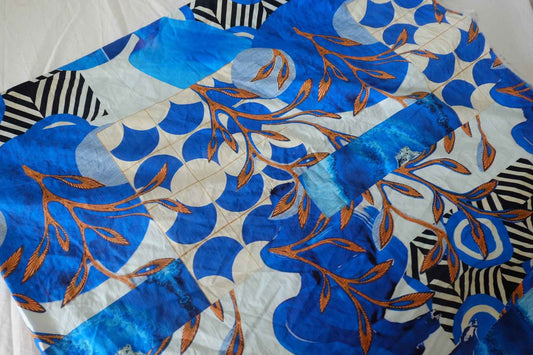 Bold Blue Floral Cotton Poplin Fabric – 2.2 yd