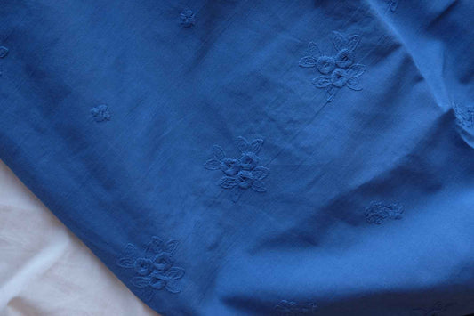 Cobalt Blue Embroidered Cotton Eyelet Fabric with Double Scalloped Borders – 2.19 yd