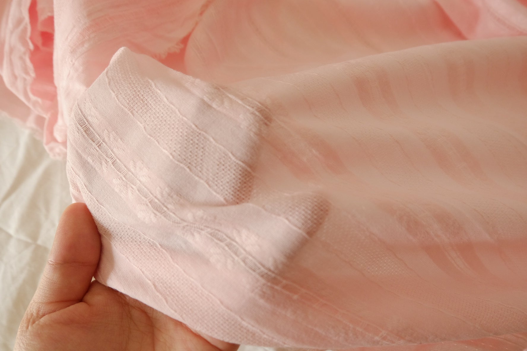 Soft Blush Pink Jacquard Cotton Fabric - 3.3 yd