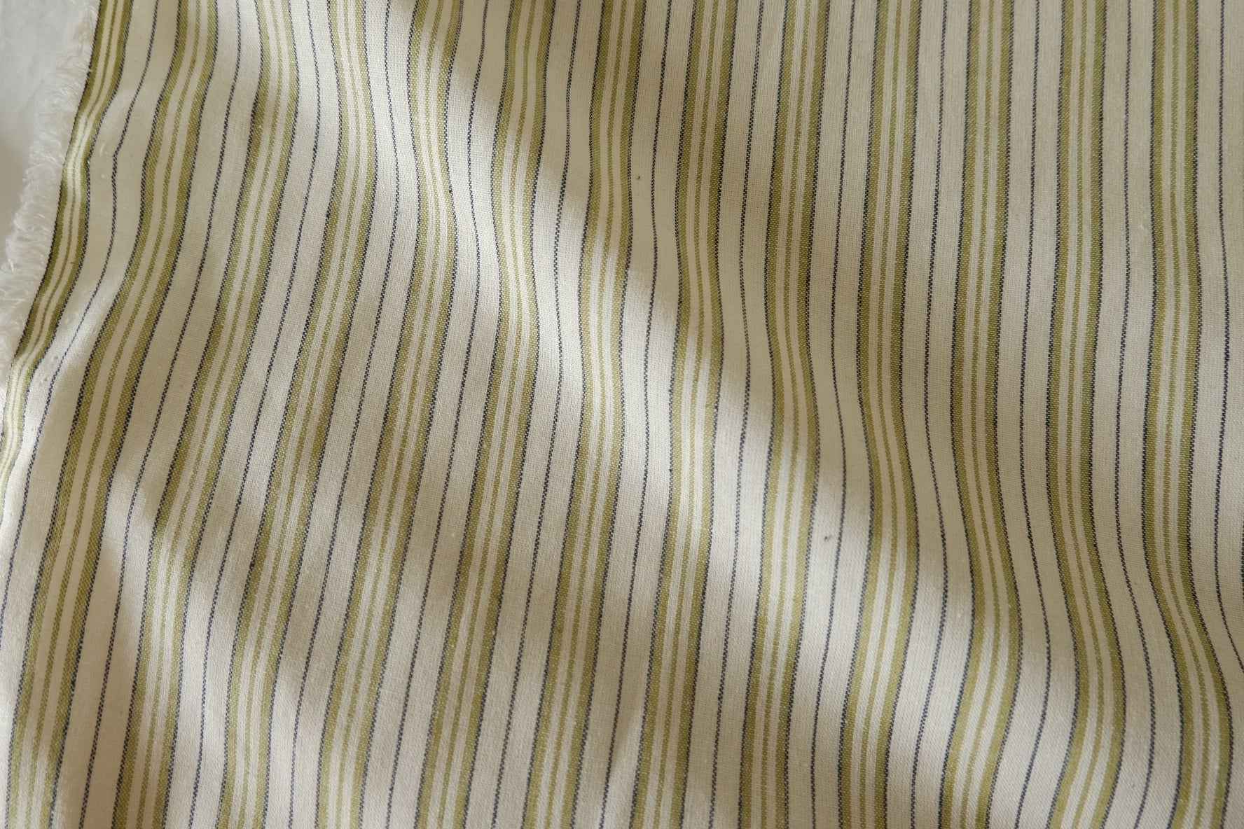 Olive & Navy Striped Cotton Linen Fabric – 3.3 yd